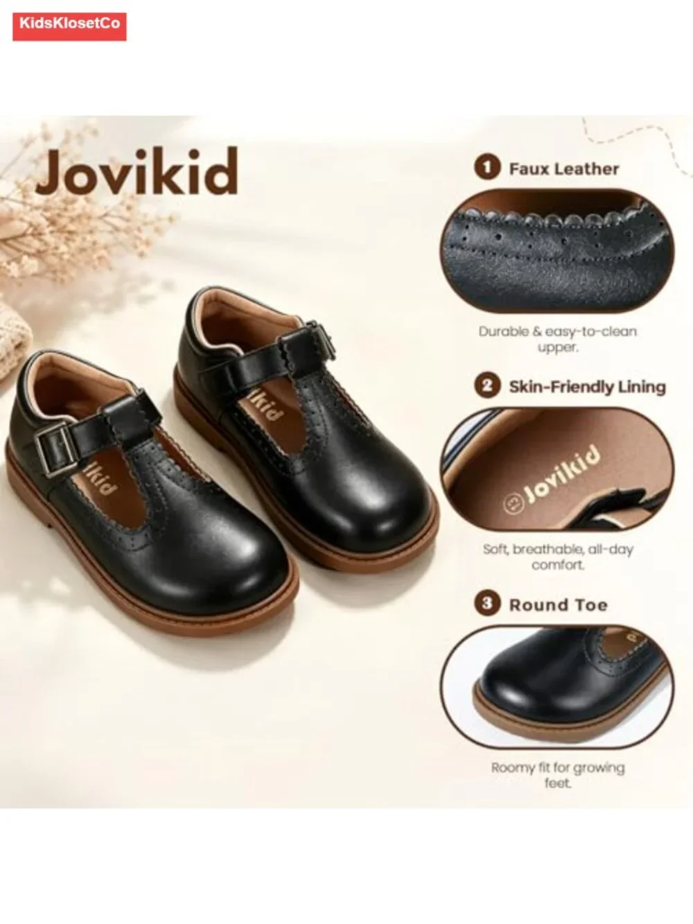 Toddler Mary Jane Flats with Buckle - Soft Comfortable Dress Shoes for School